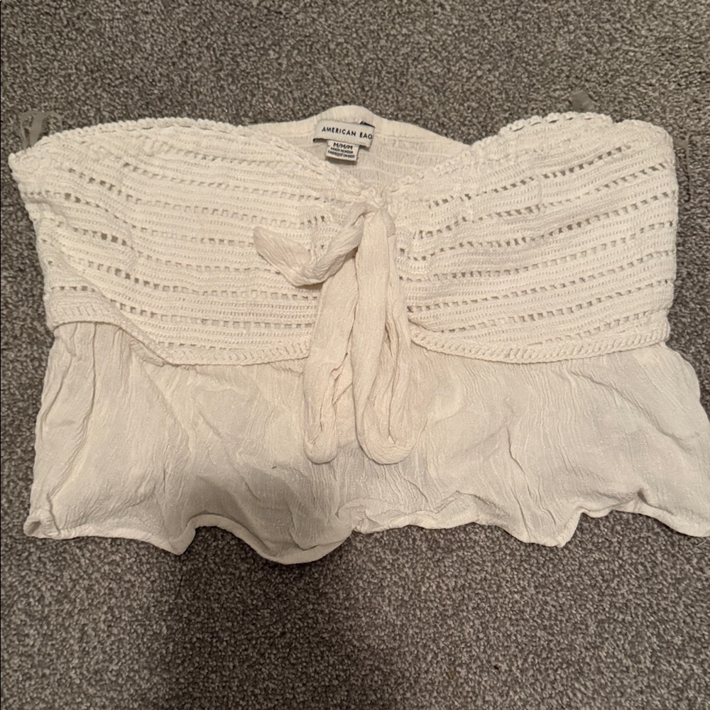 American Eagle Outfitters White Textured Crop Top